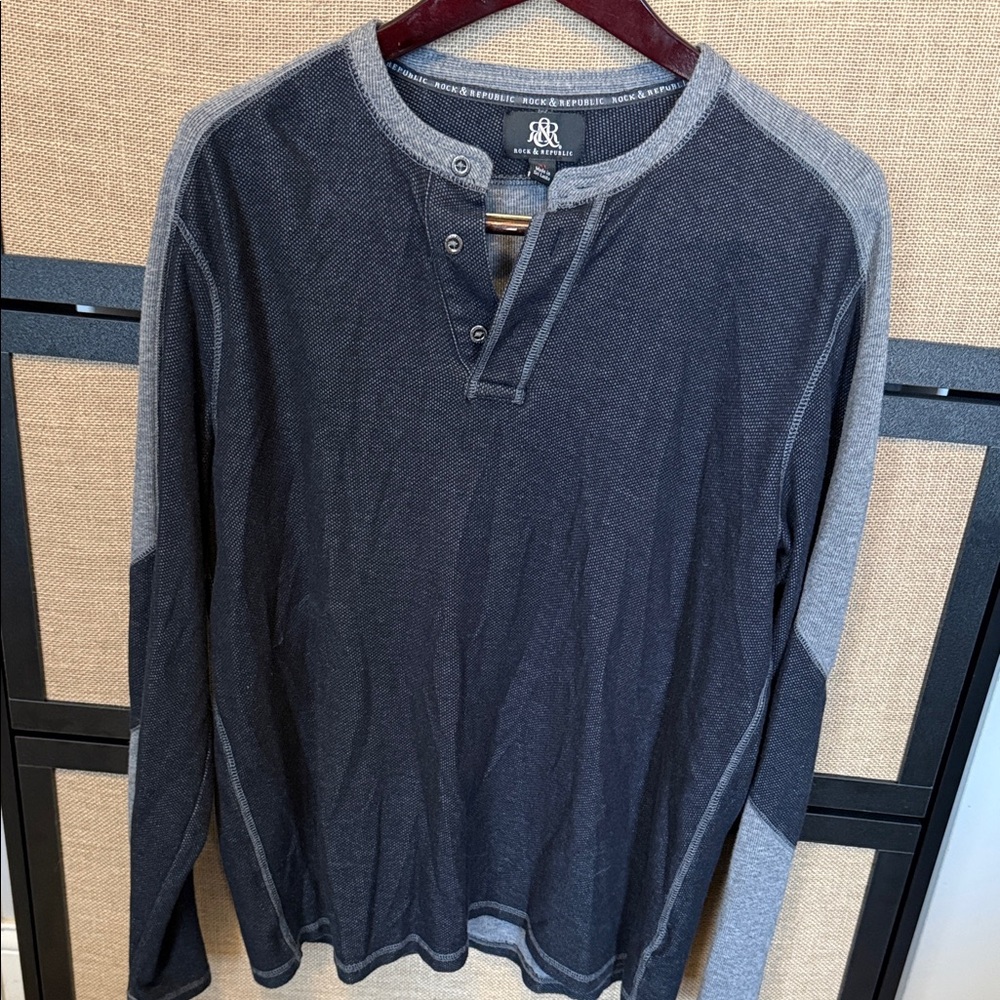 Rock & Republic Charcoal and Light Gray Henley Shirt